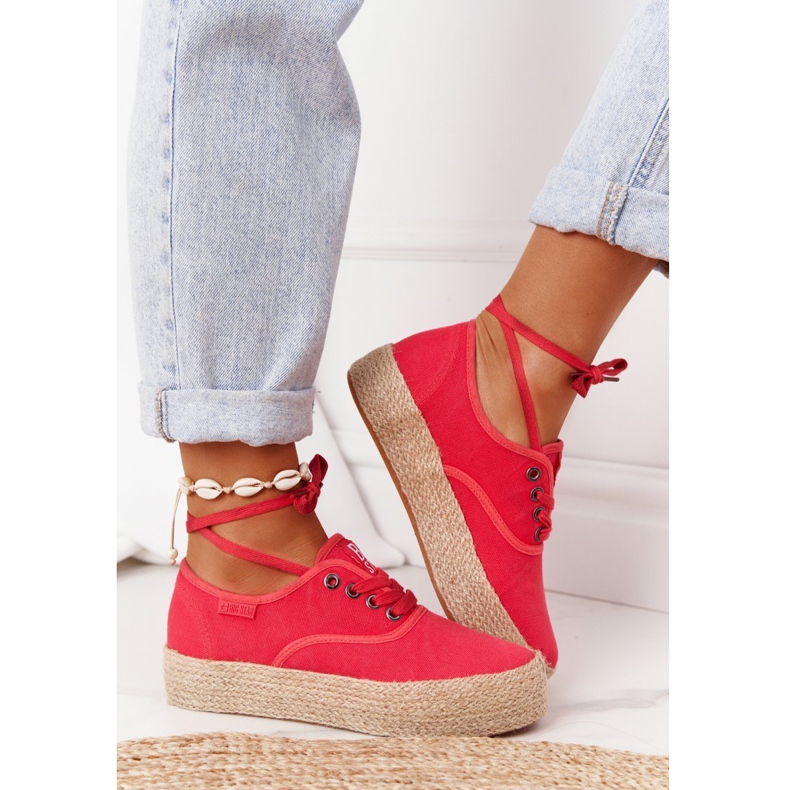 Espadrile cu dantelă pe o platformă împletită Big Star FF274141 Roșu roşu 2