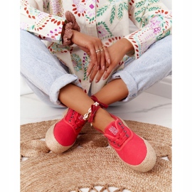 Espadrile cu dantelă pe o platformă împletită Big Star FF274141 Roșu roşu 3
