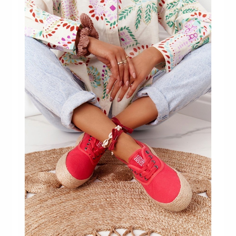 Espadrile cu dantelă pe o platformă împletită Big Star FF274141 Roșu roşu 3