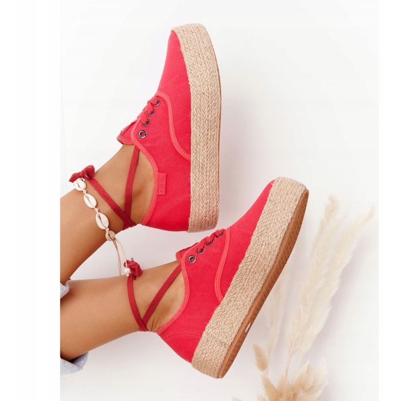Espadrile cu dantelă pe o platformă împletită Big Star FF274141 Roșu roşu 5