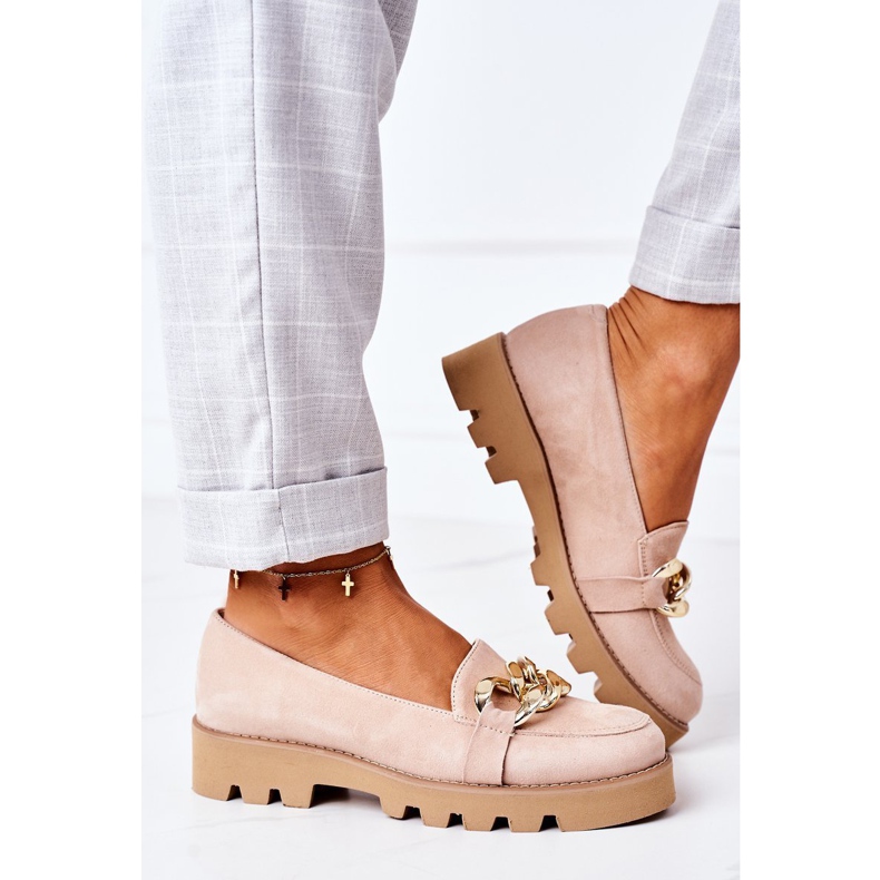 Mocasini din piele de căprioară Lewski Shoes 3040 Cappuccino bej de aur 3