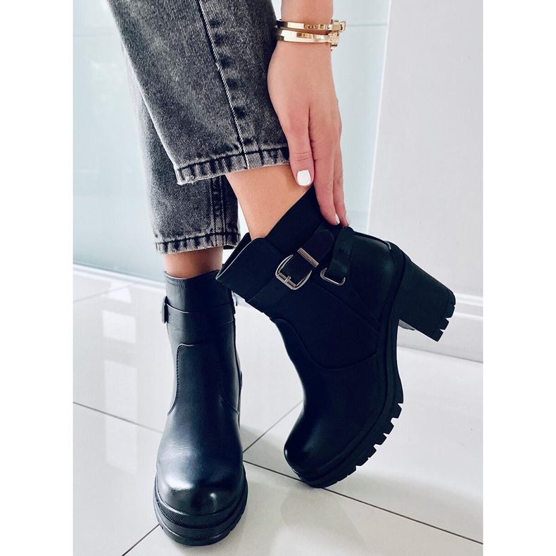 Cizme militare negre cu toc înalt 8998-11 Negru 2