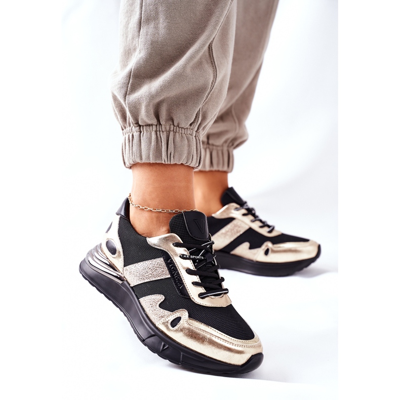 Vinceza Încălțăminte sport pentru femei Adidași negri și aurii Manitoba negru de aur 2