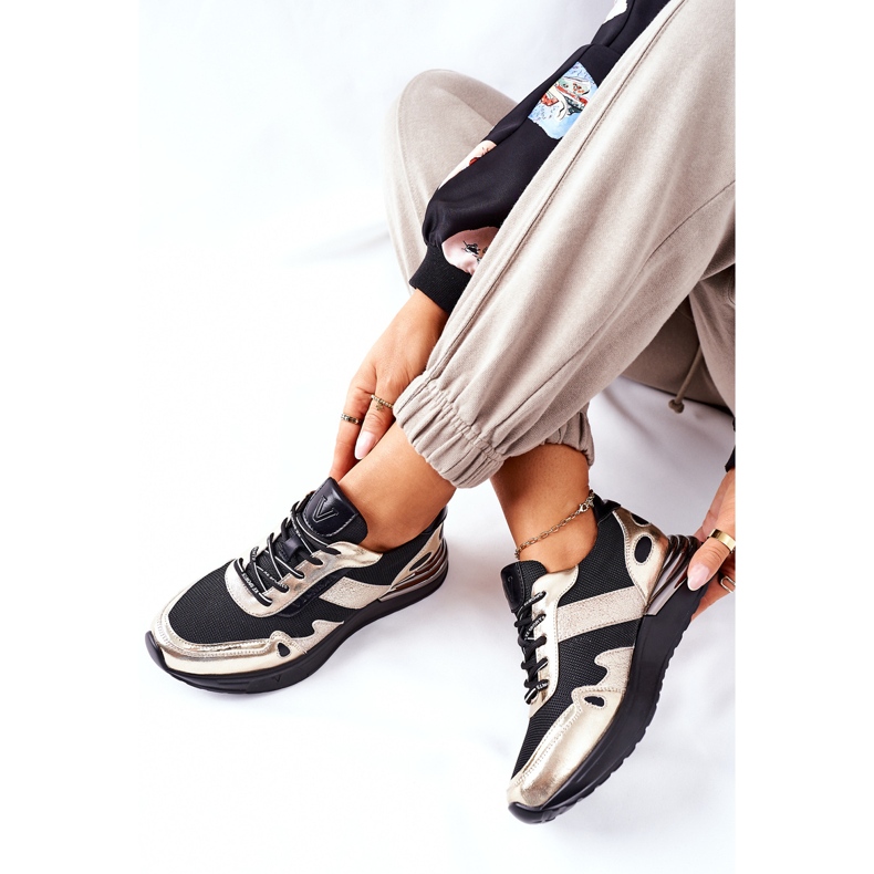 Vinceza Încălțăminte sport pentru femei Adidași negri și aurii Manitoba negru de aur 1