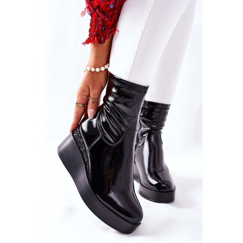 S.Barski Cizme de damă pe pană lacuit negru Therapie 2