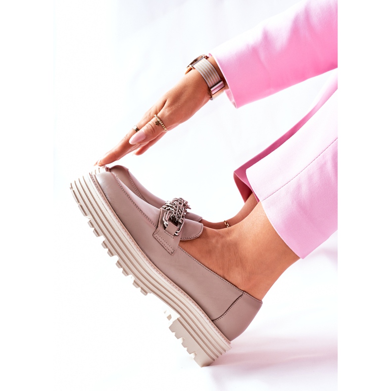 Mocasini pentru damă din piele bej închis Laura Messi 2383 1