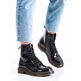 Queentina Ghete de drumeție lăcuite la modă negru 2