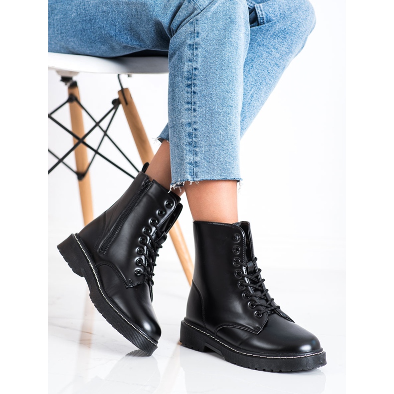 SHELOVET Cizme la modă cu dantelă negru 2