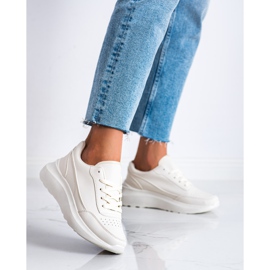 Ideal Shoes Adidași confortabili din piele ecologică bej 2