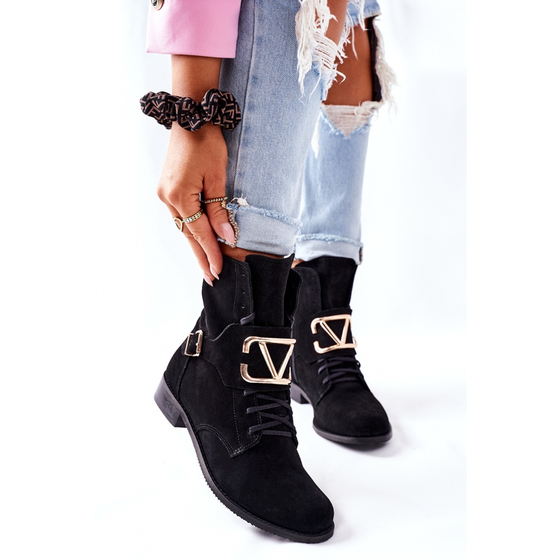 Cizme de damă din piele neagră Nicole 2676 negru 2