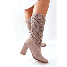 Lewski Shoes Cizme de piele pentru femei pentru femei cu toc Cappuccino Lewski 2923 Pick Me Up bej 2