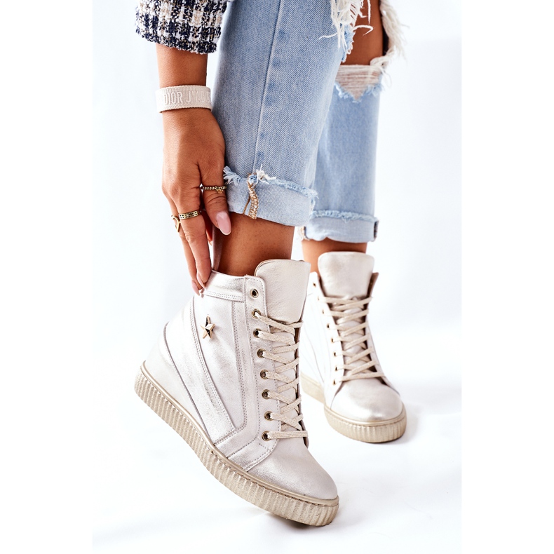 Lewski Shoes Pantofi sport din piele pentru femei Lewski Golden 3079 de aur 2