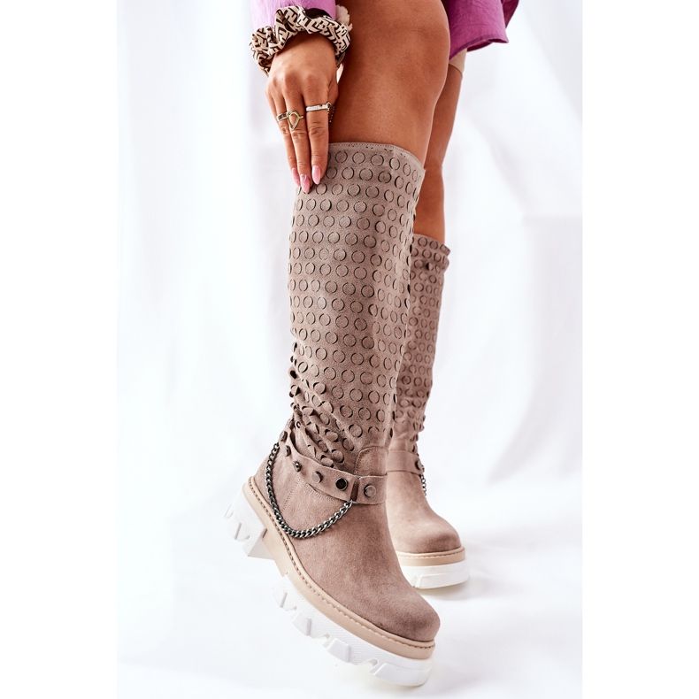 Lewski Shoes Cizme din piele pentru femei Lewski Cappuccino Suede 2866 maro 2