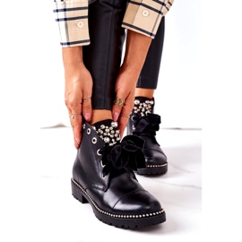 PS1 Cizme calde cu perle metalice, pietre de stras și panglică neagră Perla negru 3