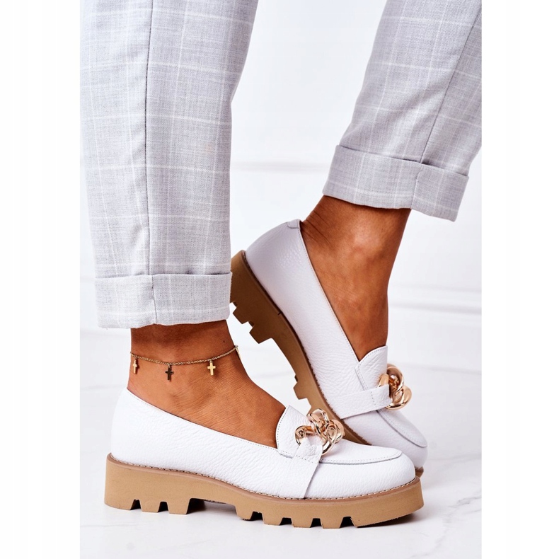Mocasini din piele Lewski Shoes 3040 White alb 5