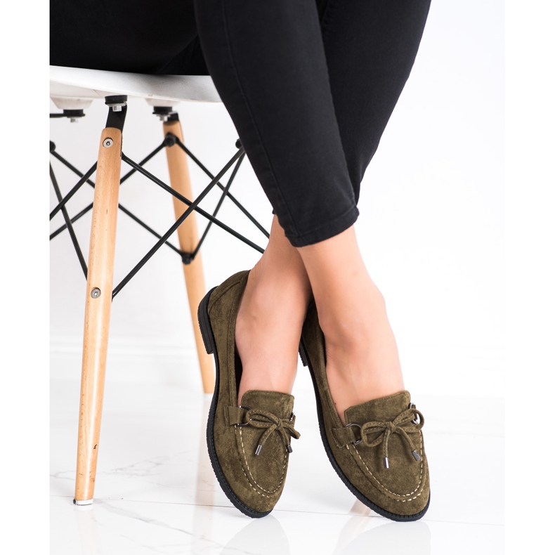 SHELOVET Mocasini din piele de căprioară cu arc maro verde 2