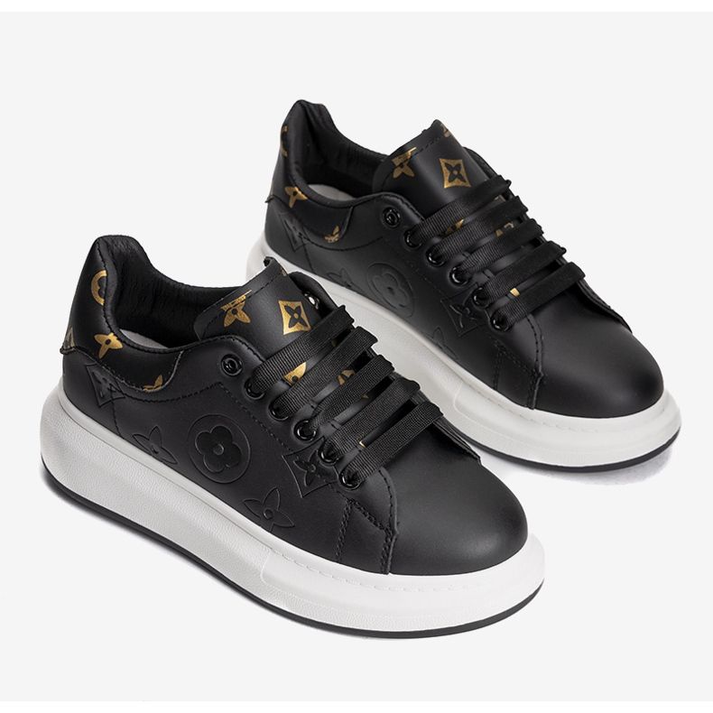 Adidași negri cu modele Montanez elegante negru 1 Adidași negri cu modele Montanez elegante negru 1