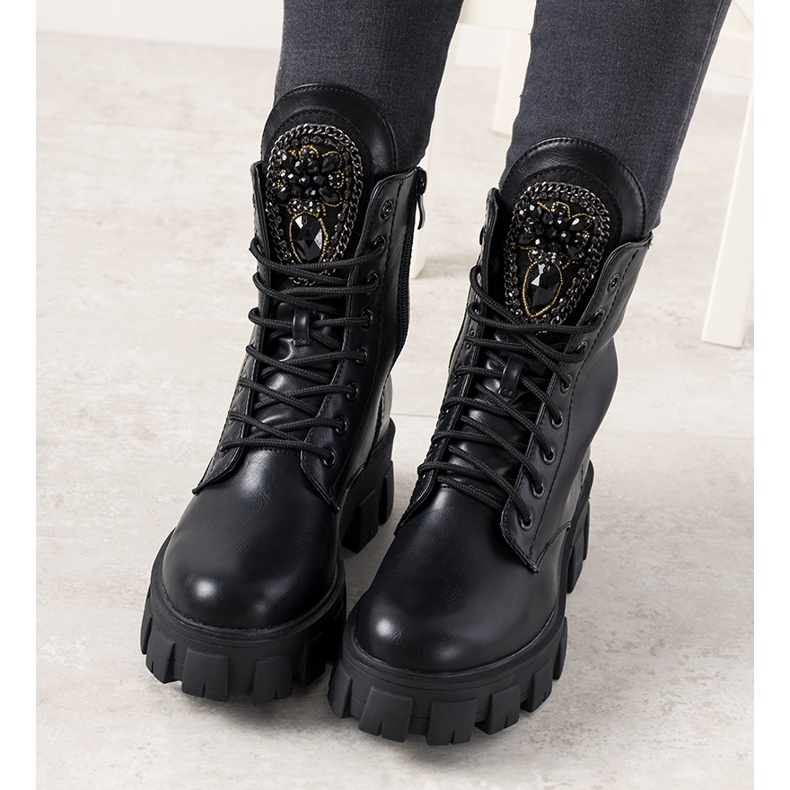 Trappers negri cu limba decorativă de romaine negru 1