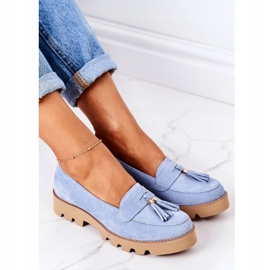 Mocasini din piele de căprioară Lewski Shoes 3053 Blue albastru 1