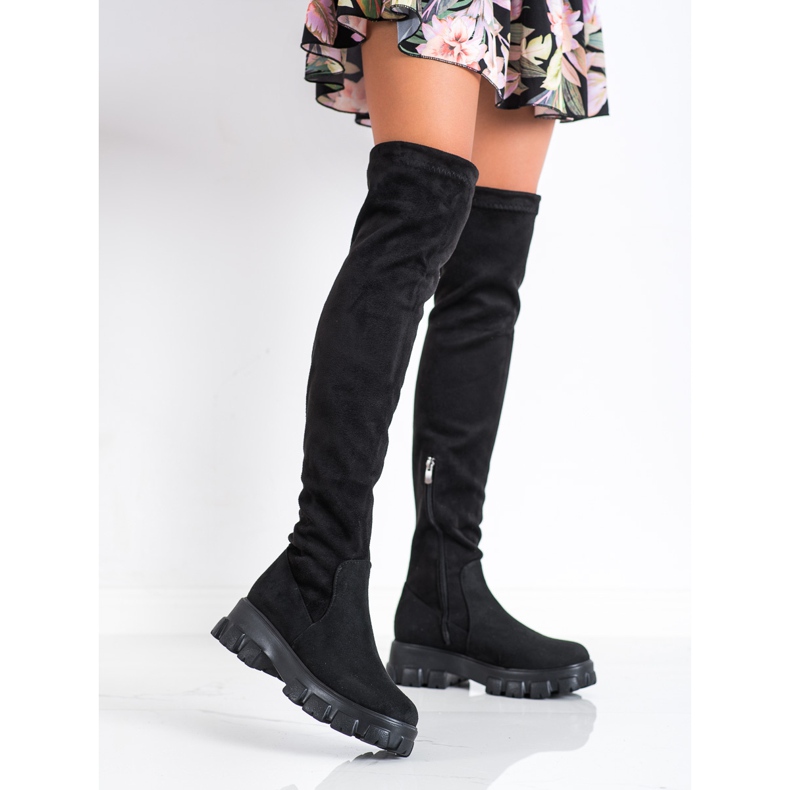 SHELOVET Cizme cu platformă din piele de căprioară negru 2