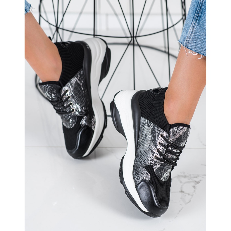 SHELOVET Adidași adezivi alunecați cu șarpe negru 1