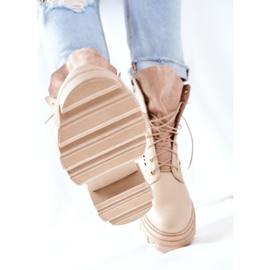 PA2 Cizme de piele ajurată pentru femei Beige mici Hootie bej 1