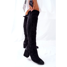 Vinceza Cizme de damă cu toc piele de căprioară neagră negru 1 Vinceza Cizme de damă cu toc piele de căprioară neagră negru 1