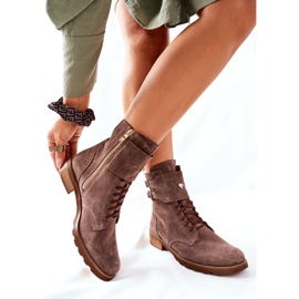 Cizme din piele de velur pentru femei Nicole 2682 Maro 2