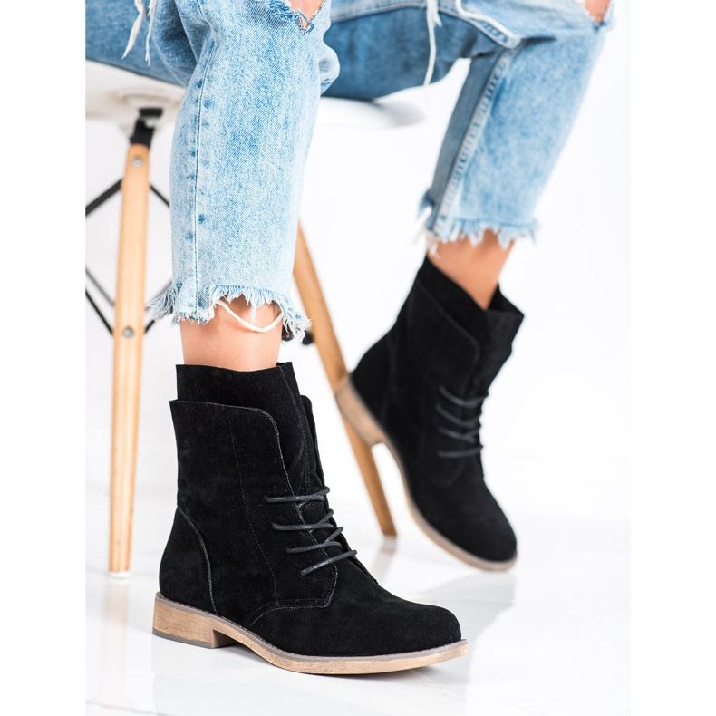 Seastar Botine inalte din piele intoarsa negru 2