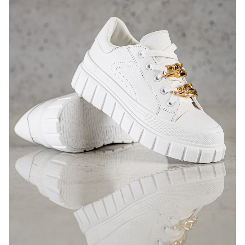 SHELOVET Adidași cu lanț de modă alb 1