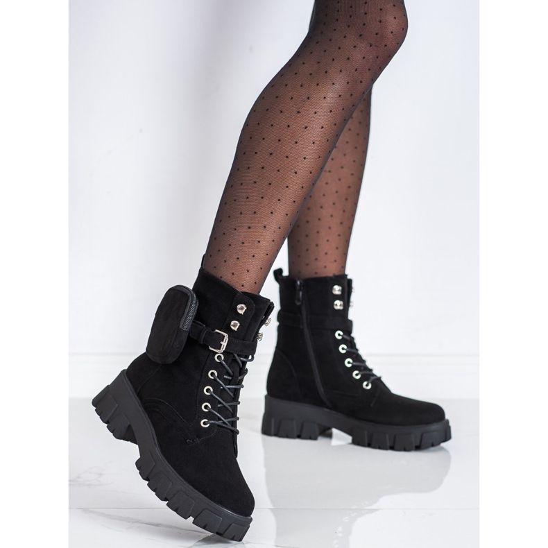 Lucrători din piele de căprioară cu buzunar VINCEZA negru 1