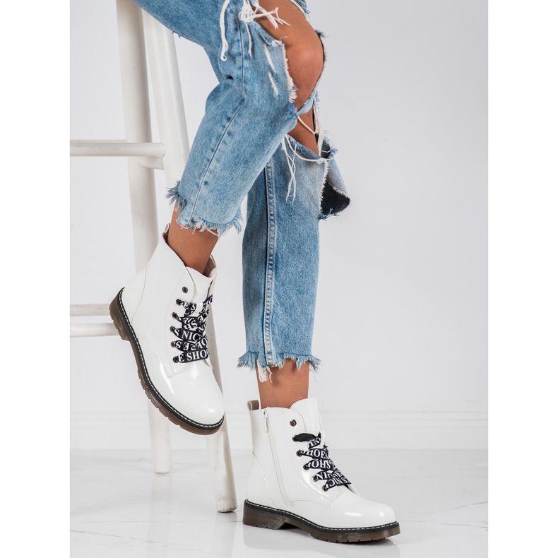 Cizme cu legătură decorativă VINCEZA alb 2