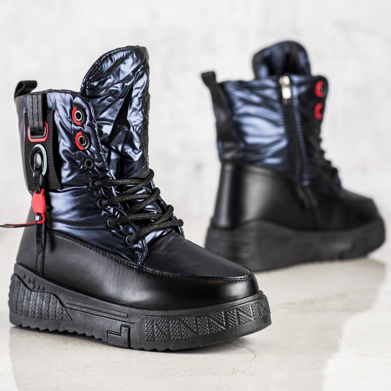 Seastar Cizme de zăpadă calde pe platformă negru albastru marin 1