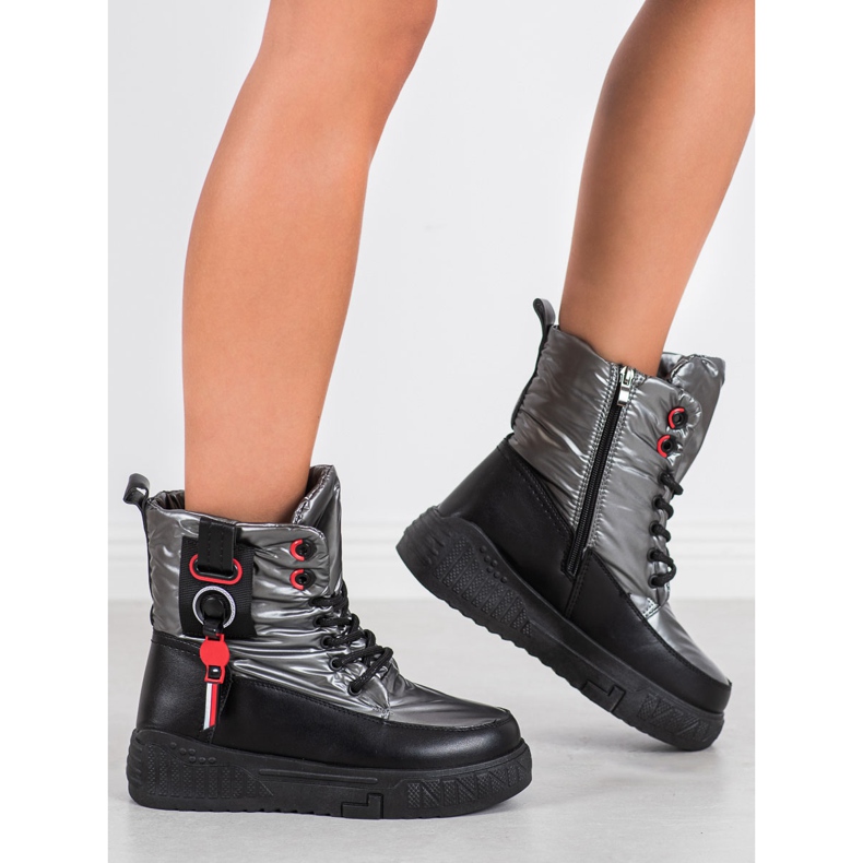 Seastar Cizme de zăpadă calde pe platformă negru argint gri 2