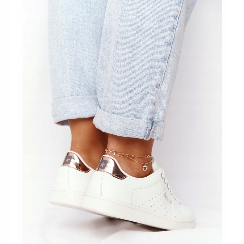 Adidași din piele pentru femei Big Star DD274583 Alb-Cupru 2