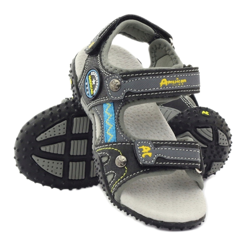 American Club Sandale cu velcro cu inserție din piele americană 1618 [„galben, „gri”, „negru”] gri 3