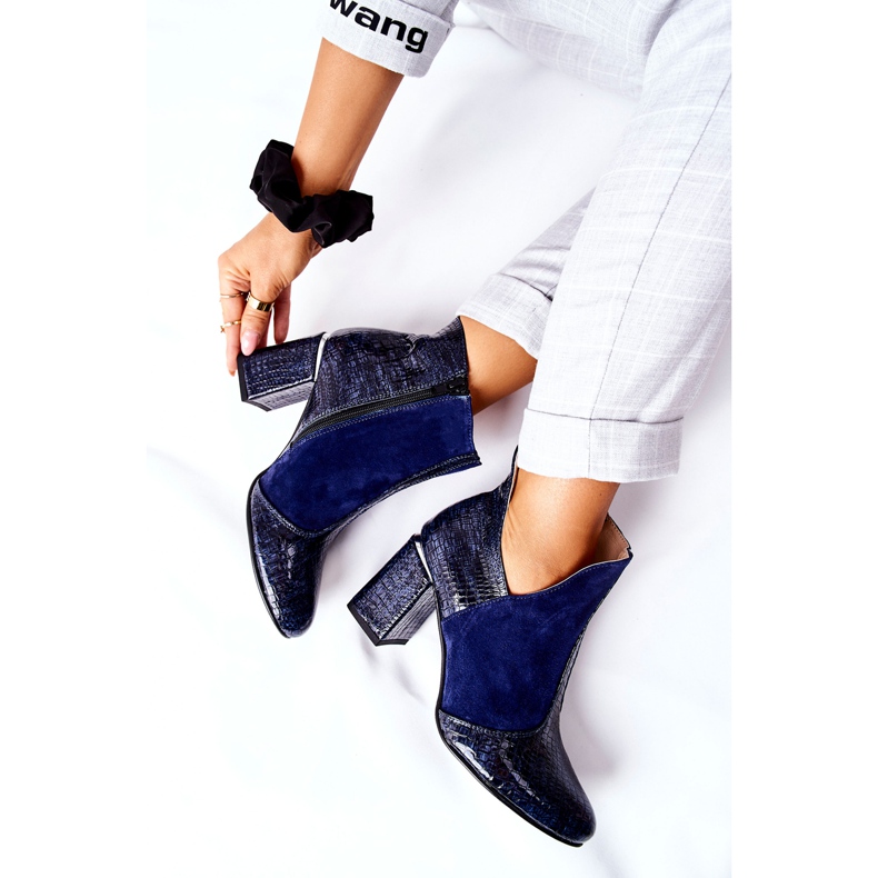 PA2 Cizme de piele pentru femei, pe toc, albastru marină Îmi doresc 1