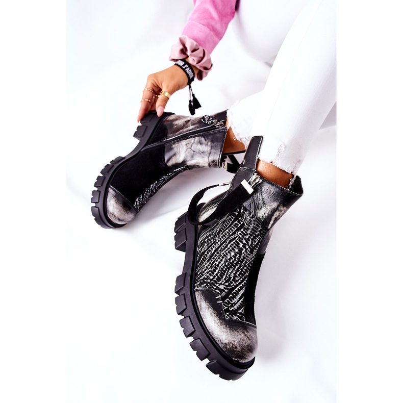 Ghete din piele Cizme Jodhpur Maciejka Negru-Alb 05137-21 2