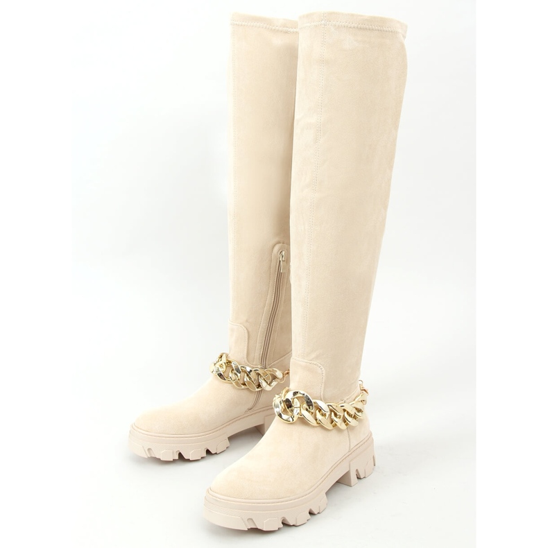 Cizme peste genunchi cu talpă groasă ML174 Microfibre Bej 1 Cizme peste genunchi cu talpă groasă ML174 Microfibre Bej 1