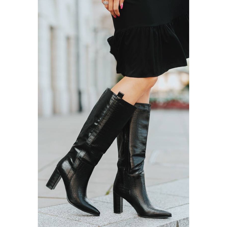 Cizme negre pe post cu model de crocodil Mona negru 1