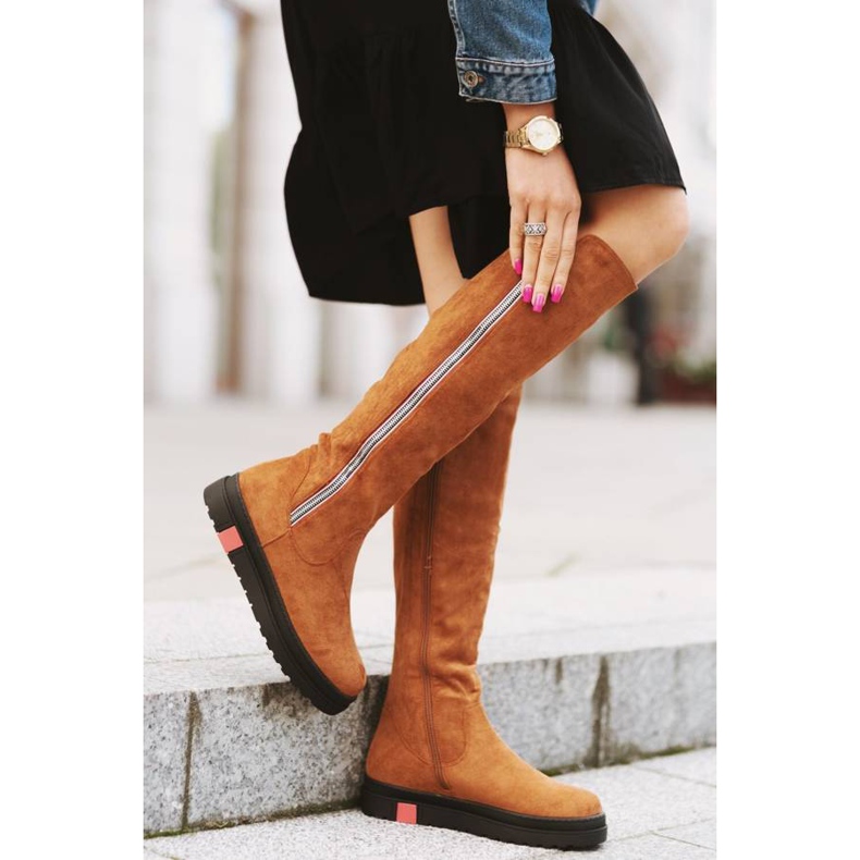 Cizme plate camel decorate Liana maro 1 Cizme plate camel decorate Liana maro 1