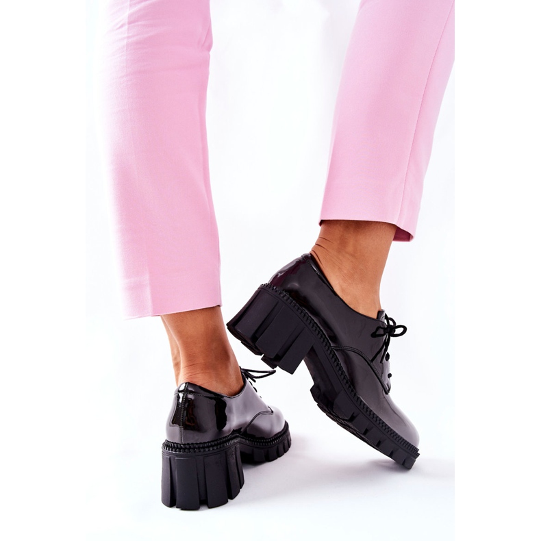 S.Barski Încălțăminte lacate, legate, negre și gri, Mosa negru 1