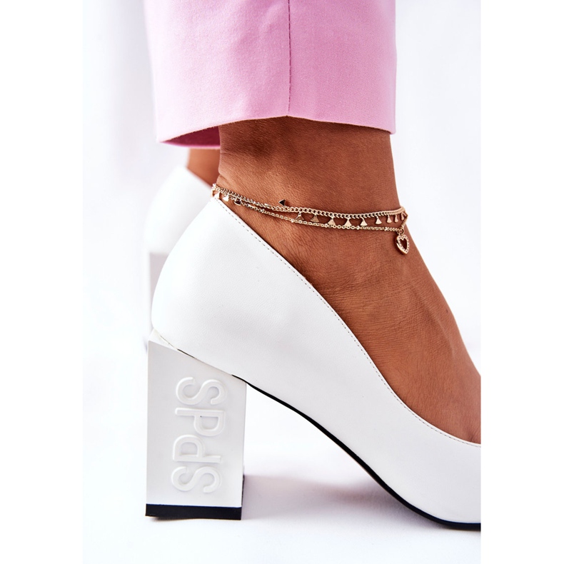 S.Barski Pompe din piele pe o bară Cherith albă 2