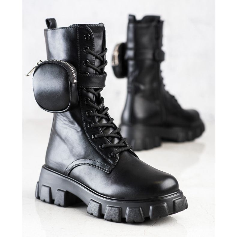 Bestelle Cizme la modă cu buzunar negru 1