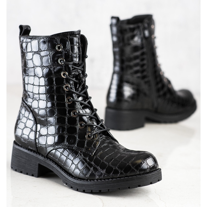 SHELOVET Cizme Trapper cu dantelă negru 1