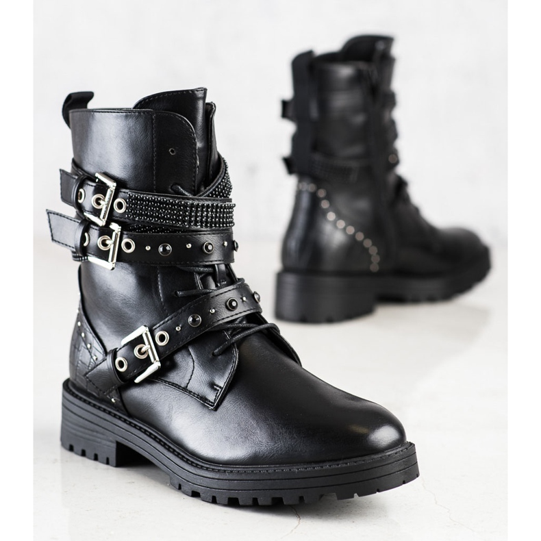 Erynn Muncitori negri cu catarame decorative negru 2