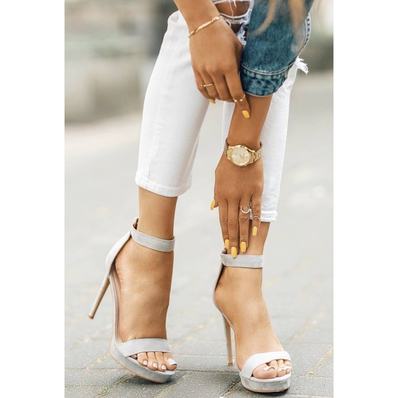 Sandale gri pe toc înalt Be My Baby roz 1