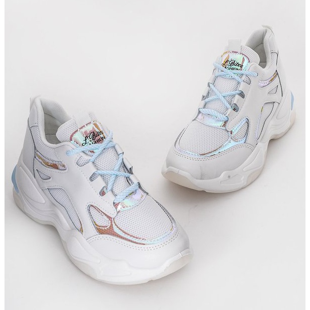 Adidași albi cu talpă groasă de la Big Fun albastru 1