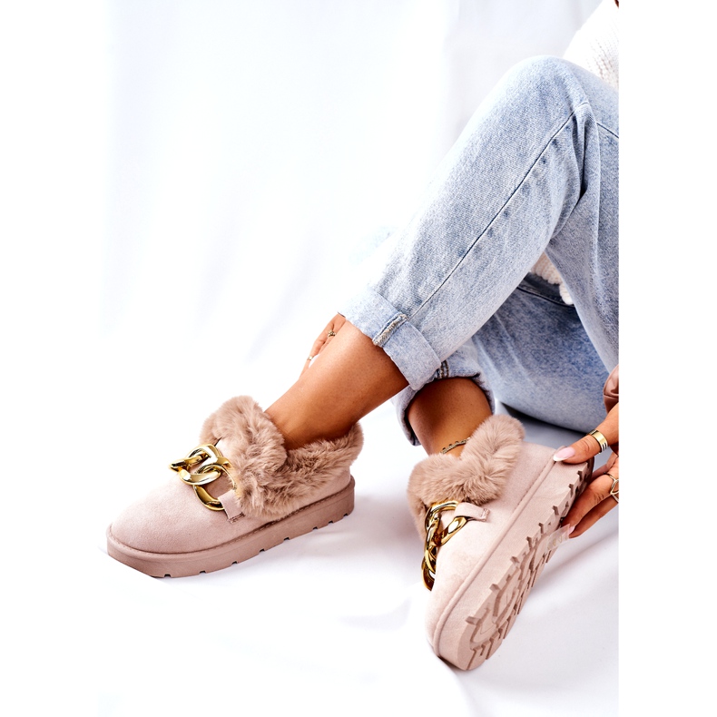 PB1 Papuci cu lanț auriu pentru femei Ardrums bej 5