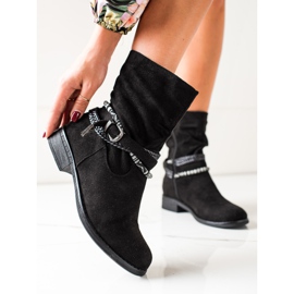 Anesia Paris Ghete din piele intoarsa cu dungi decorative negru 2